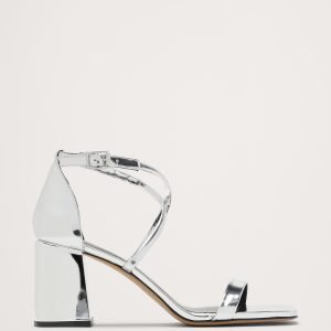 Italian Metallic-Leather Block-Heel Sandal