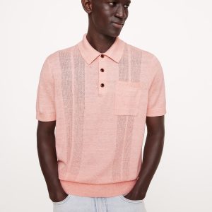 Linen-Cotton Ribbed Sweater Polo