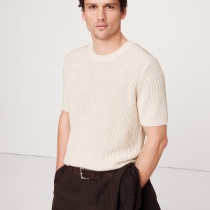 Ribbed Linen-Cotton Short-Sleeve Sweater