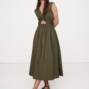 Mixed-Media Cut-Out Midi Dress