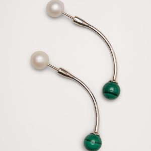Silver & Malachite Barbell Earrings