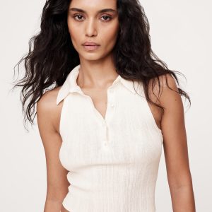 Crinkle Knit Sleeveless Polo