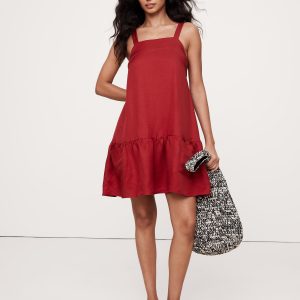 Viscose-Linen Flounce-Hem Mini Dress