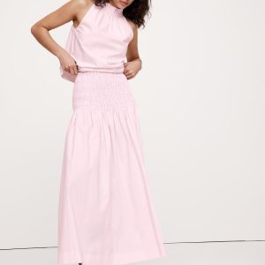 Cotton Poplin Smocked-Waist Maxi Skirt