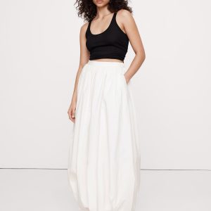 Cotton Poplin Bubble-Hem Maxi Skirt