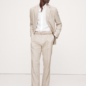 Herringbone Cotton-Linen Slim Suit Pant