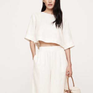 Linen Boat-Neck Cropped Top