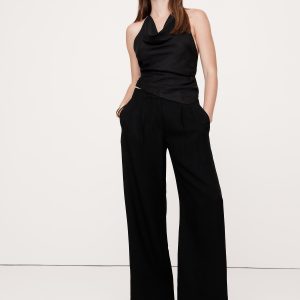 Soho Mid-Rise Pleated Wide-Leg Drapey Twill Pant