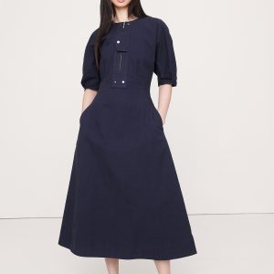 Stretch-Cotton Twill Utility Midi Dress
