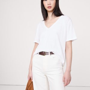 Oversized Cotton-Silk V-Neck T-Shirt