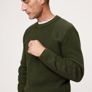 Cotton-Merino Waffle Patch Sweater