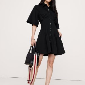 Stretch-Cotton Poplin Pintuck Shirt Dress