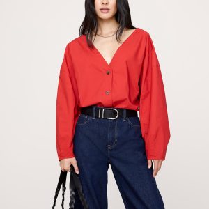 Cotton Poplin Volume-Sleeve Top