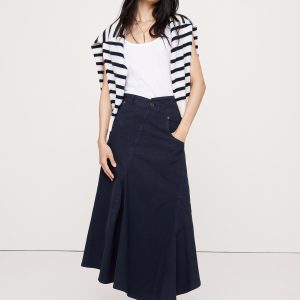 Crossover Stretch-Cotton Long-Midi Skirt