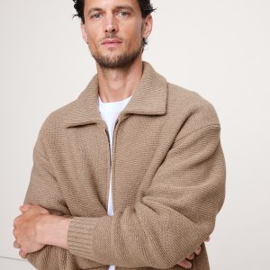 Italian Merino-Blend Ribbed Sweater Jacket